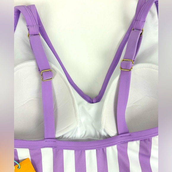 Kona Sol Woman’s Plus Size Purple Striped Fully Lined for Support One Pi… - Picture 4 of 9